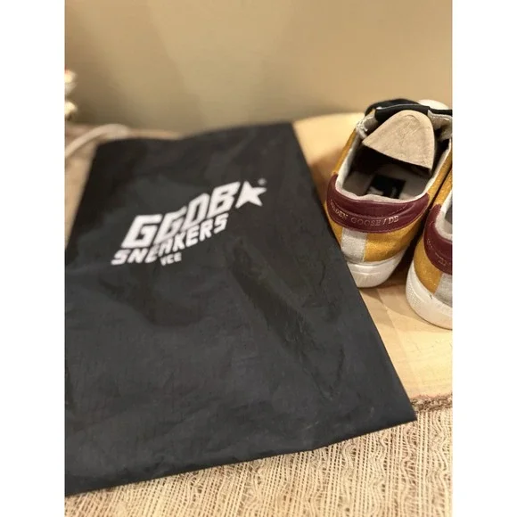 Golden Goose Two-Tone May Shoes Women's 5 Mustard Suede Sneakers & Zipper Case - Picture 16 of 16